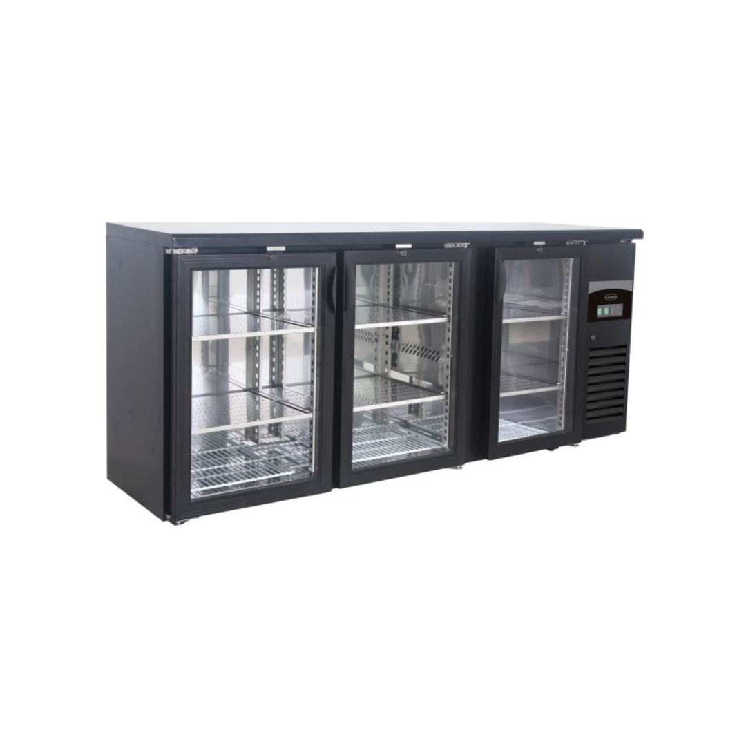 7450.0340 Arrière bar noir réfrigérée 3 portes vitrées +2/+8°C - 2002x535x860mm - 537 litres