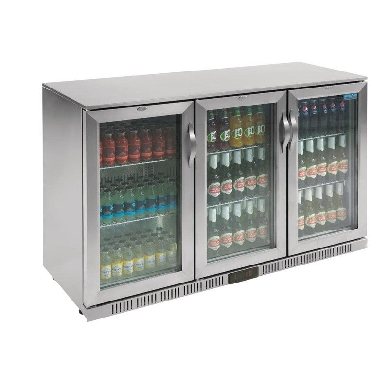 Arrière bar 3 portes vitrées inox - 1350x520x900mm - 330 litres
