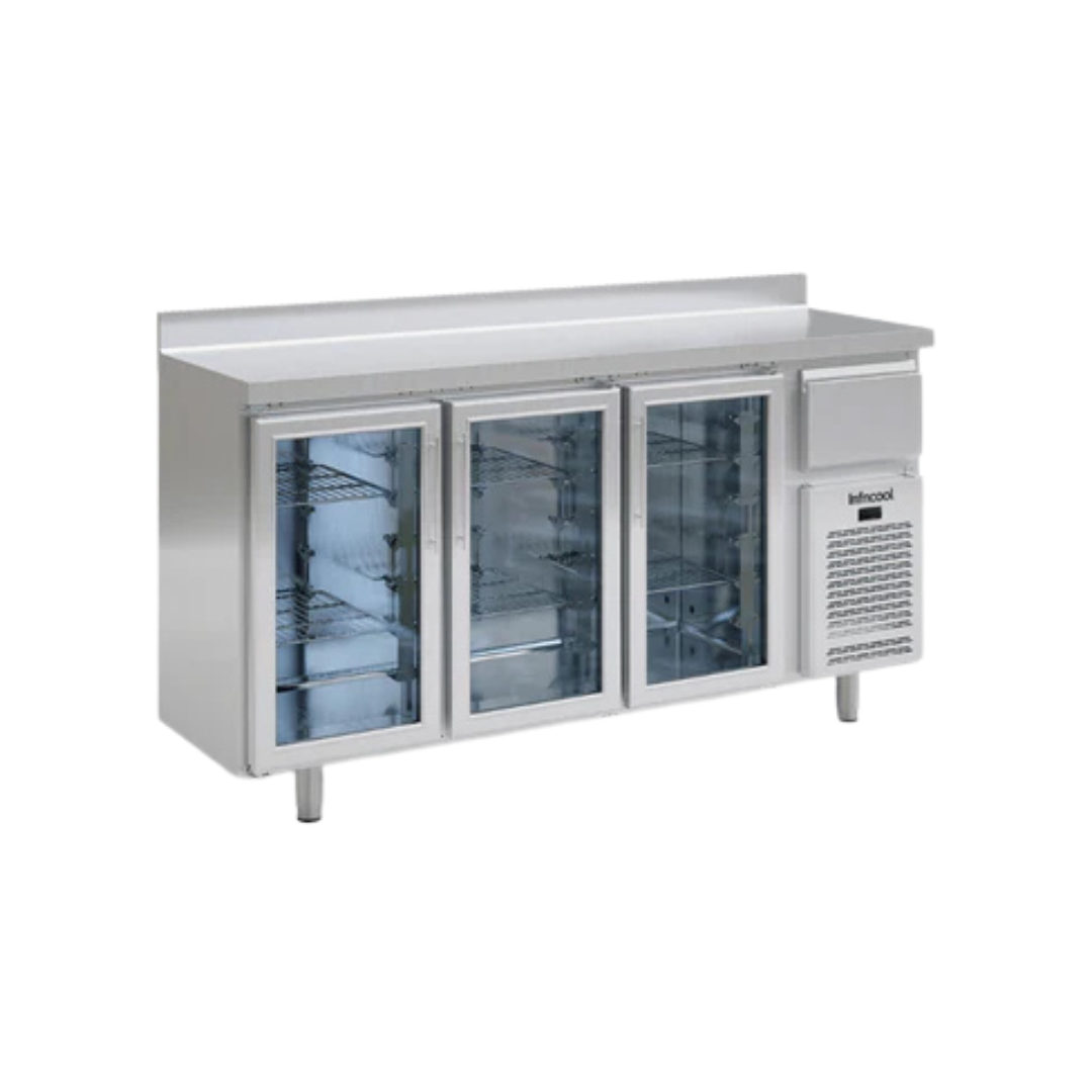 Arrière bar réfrigérée en inox 3 portes vitrées - 535L