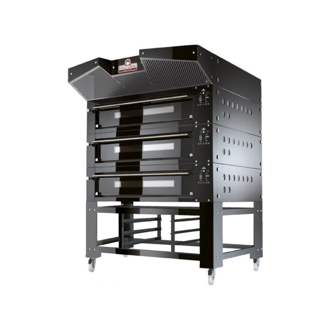 BULL2CHHSP-Fourapizza2niveauxdigitalesGammeBULL-2x12pizzas-Hottemotorisee_supportaroulettes-Finitionrougeounoir-1632x1445x2080mm