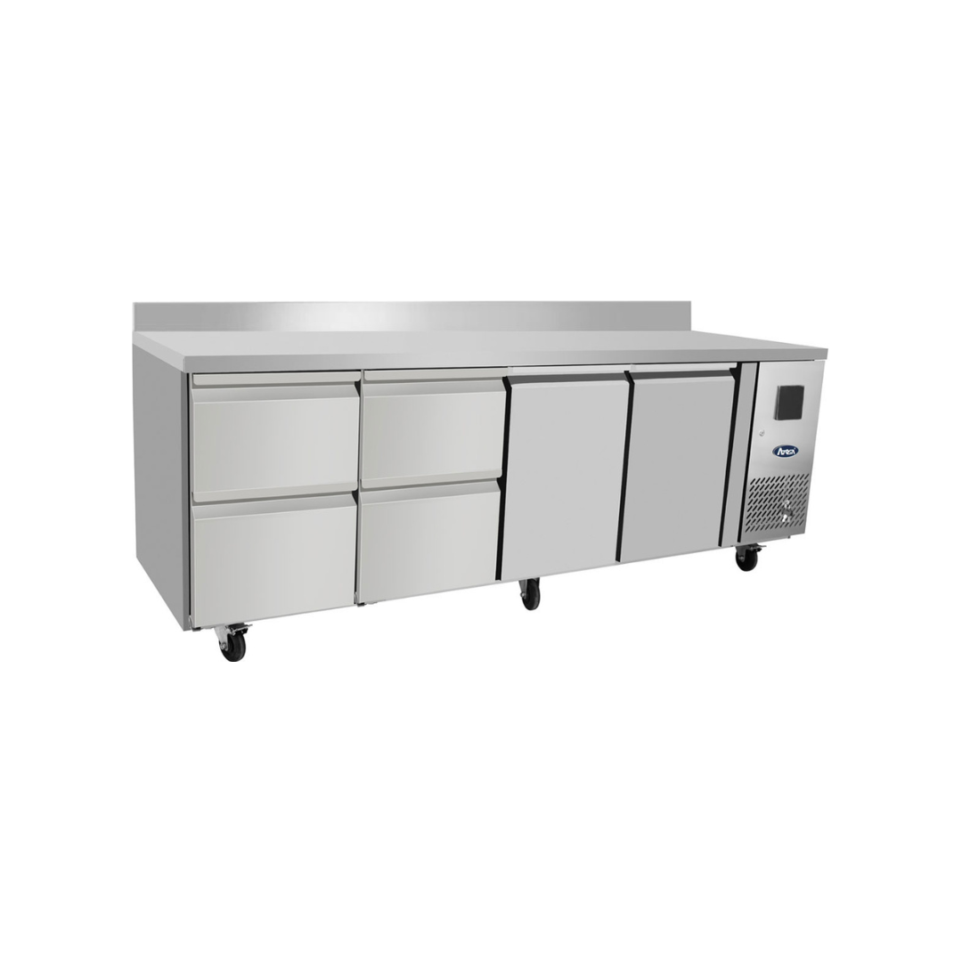 EPF3443GR-SB - Table réfrigérée positive avec dosseret 8 tiroirs -2+8°C - Capacité 560 litres - 2230x700x840mm