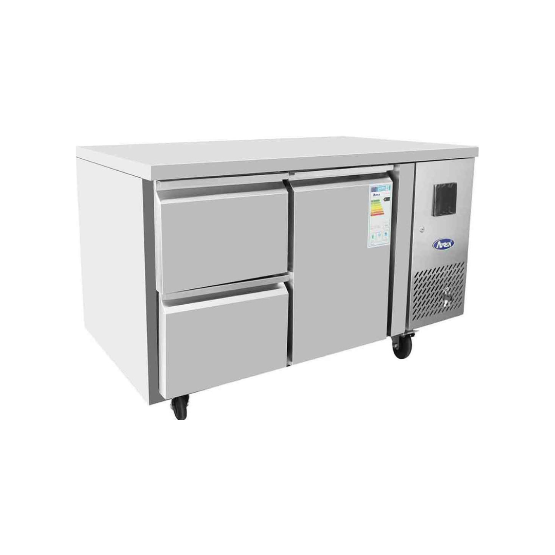 EPF3523GR - Table réfrigérée positive sans dosseret 1 porte + 2 tiroirs -2+8°C - Capacité 210 litres - 1360x700x840mm