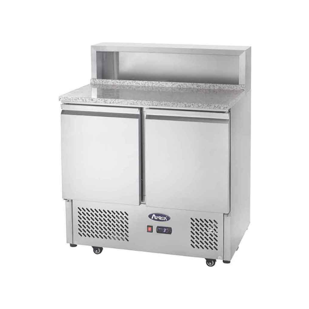 ESL3831GR - Table à pizza réfrigérée positive 2 portes -2+8°C - Capacité 300 litres GN 16- 900x700x930mm