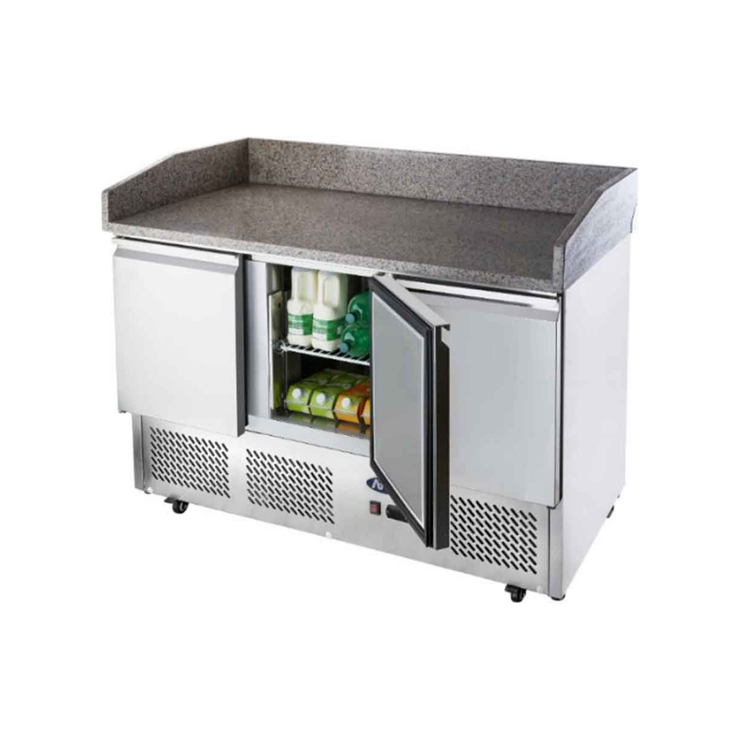 ESL3852GR - Table à pizza réfrigérée positive en granit 3 portes -2+8°C - Capacité 380 litres - 1365x700x930mm