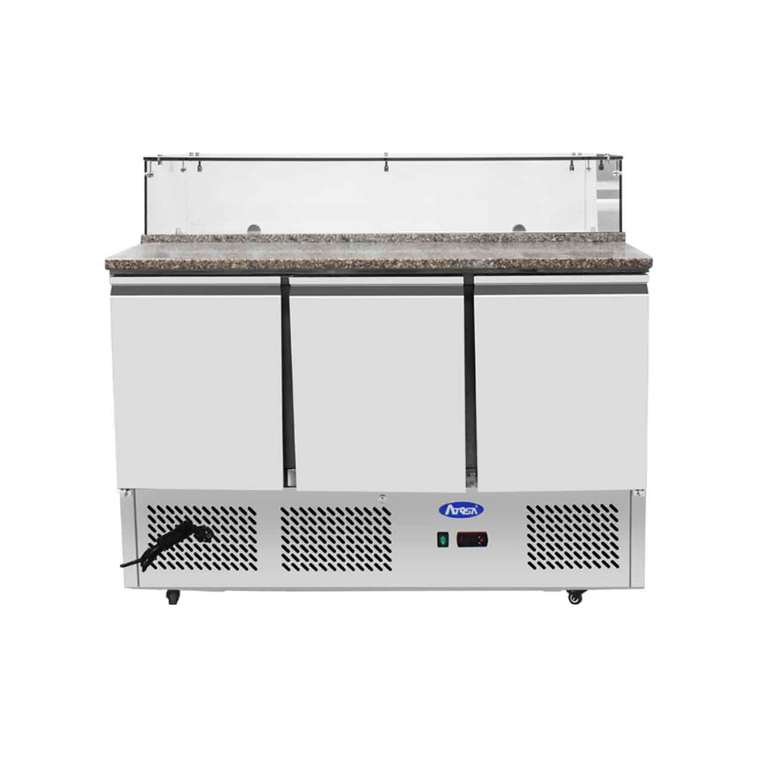 ESL3864GR - Table à pizza réfrigérée positive 3 portes -2+8°C Vitrée - Capacité 380 litres GN 13- 1365x700x930mm