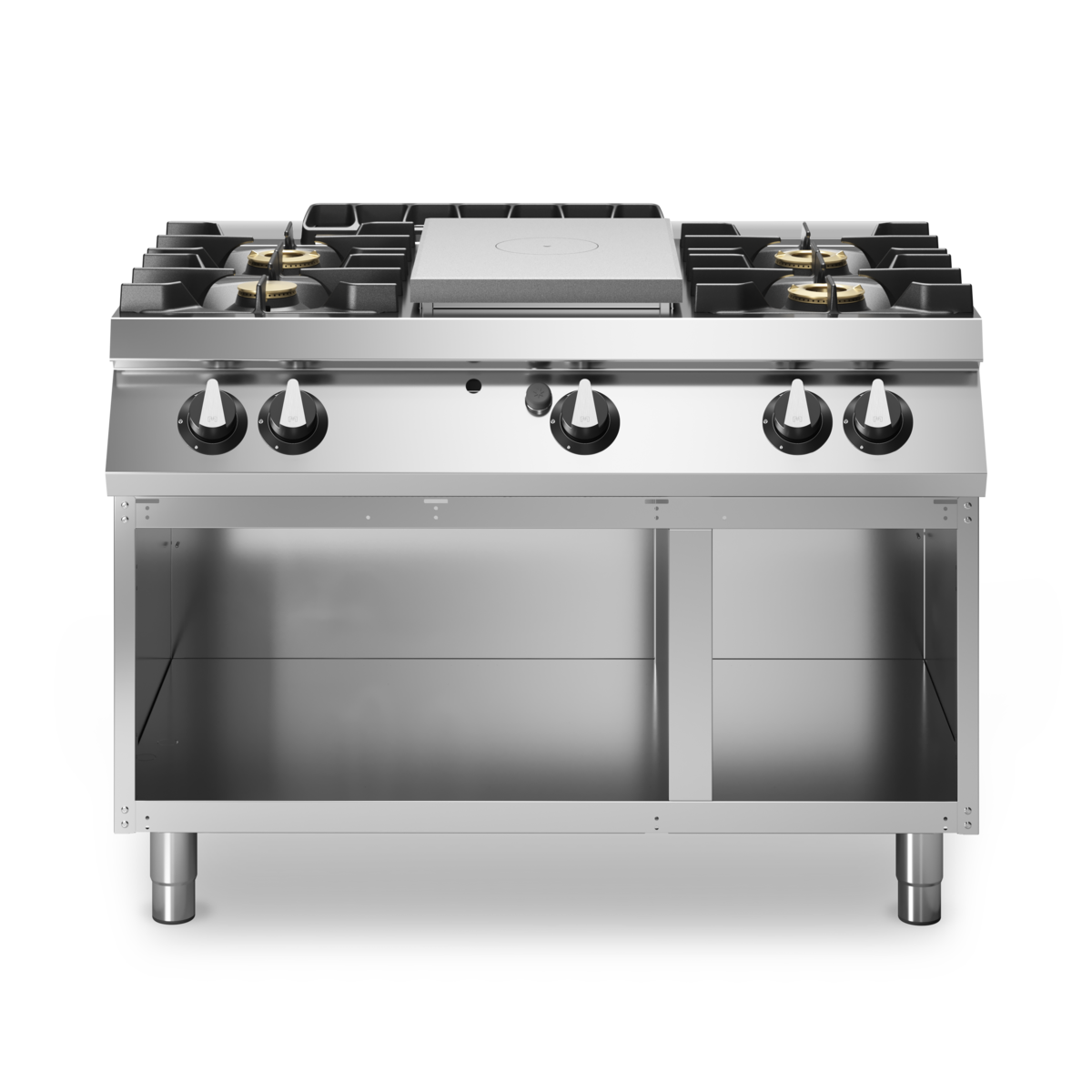 Fourneau 4 feux + plaque coup-de-feu sur meuble ouvert – 27,5 kW Gaz – 1200x730x870mm