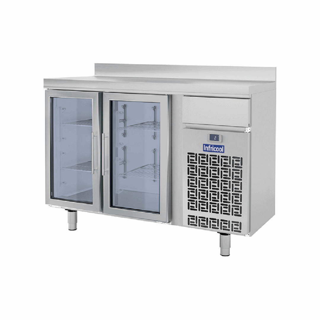 IF602PCR - Arrière bar réfrigérée en inox 2 portes vitrées -2+8°C - Capacité 345 litres - 1468x600x1050mm