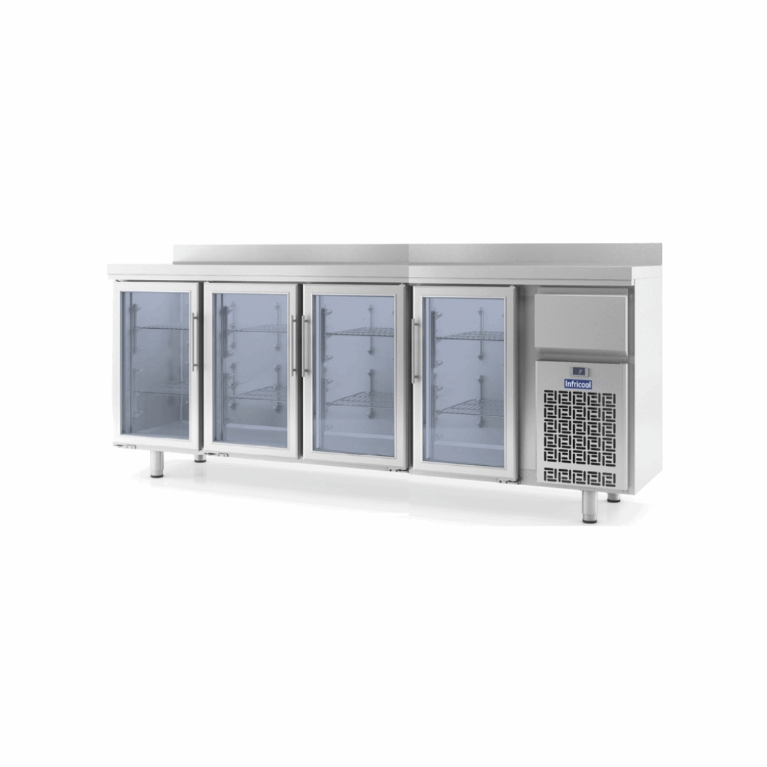 IF604PCR - Arrière bar réfrigérée en inox 4 portes vitrées -2+8°C - Capacité 730 litres - 2452x600x1050mm