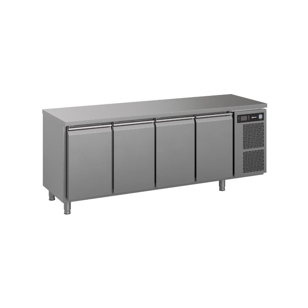 K 4 A DL DL DL DR L E - Table réfrigérée positive 4 portes -2+8°C - Capacité 625 litres - 2196x700x880mm