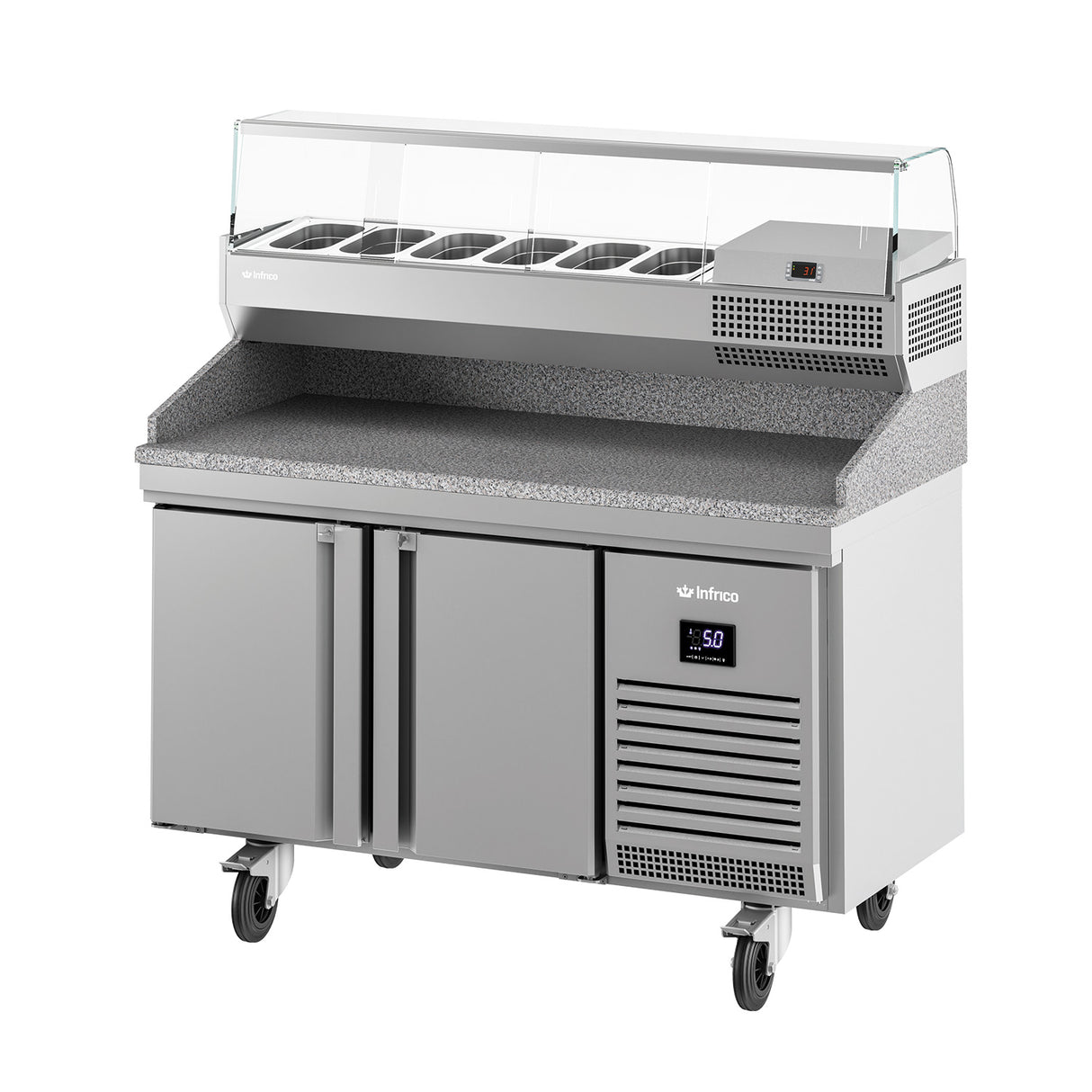 Table à pizza réfrigérée positive en granit 2 portes + kit