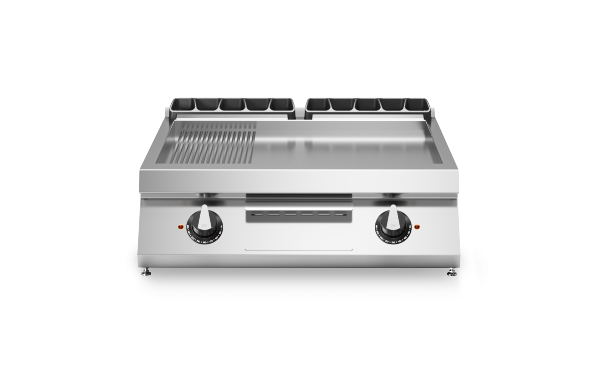 Plancha 2/3lisse et 1/3 rainurée 2 zones électrique à poser - 10,8 kW 400V Tri - 800x730x280mm