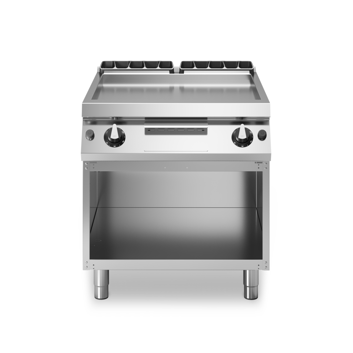 Plancha lisse 2 zones à gaz sur meuble ouvert - 14 kW Gaz - 800x730x870mm