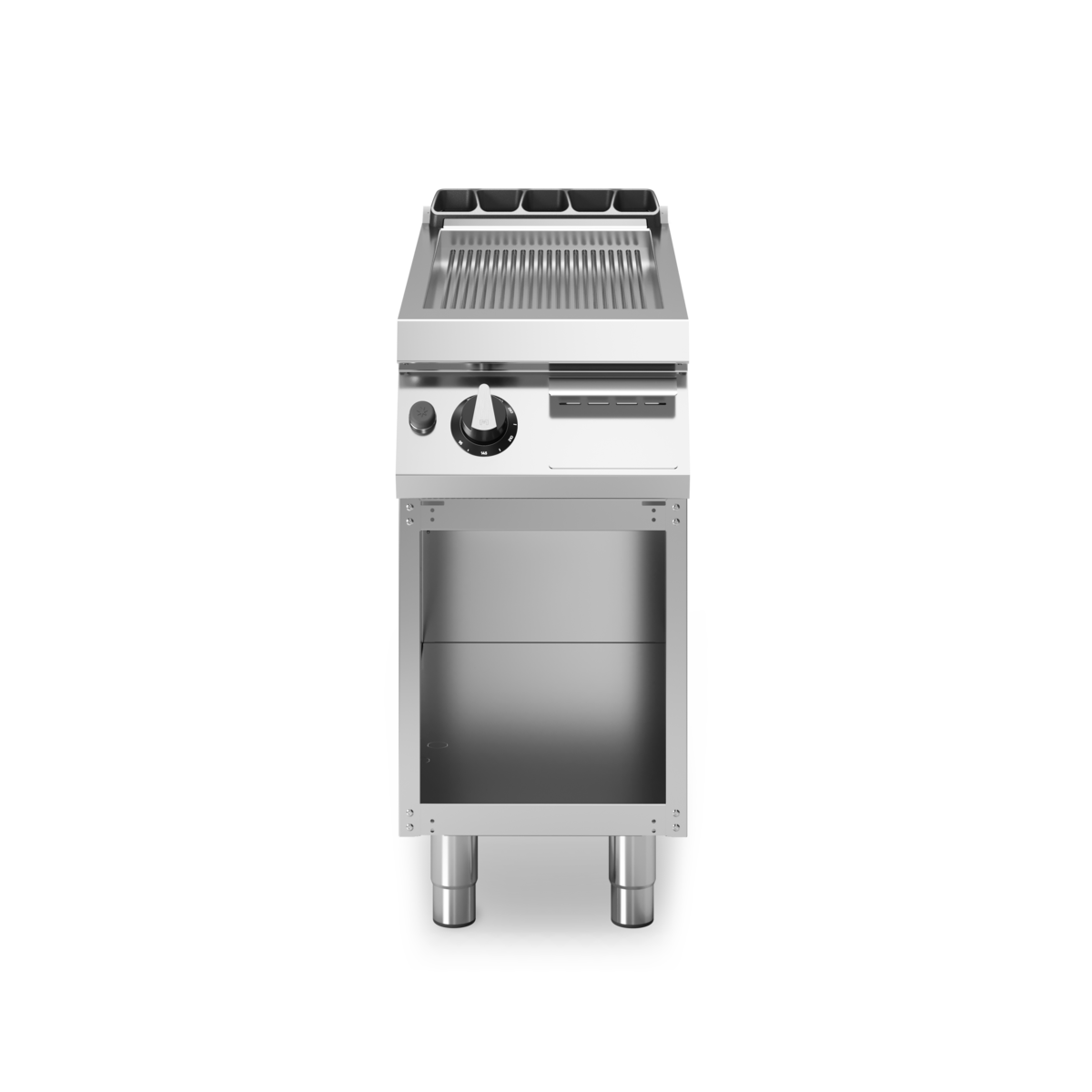 Plancha rainurée 1 zone à gaz sur meuble ouvert - 7 kW Gaz - 400x730x870mm