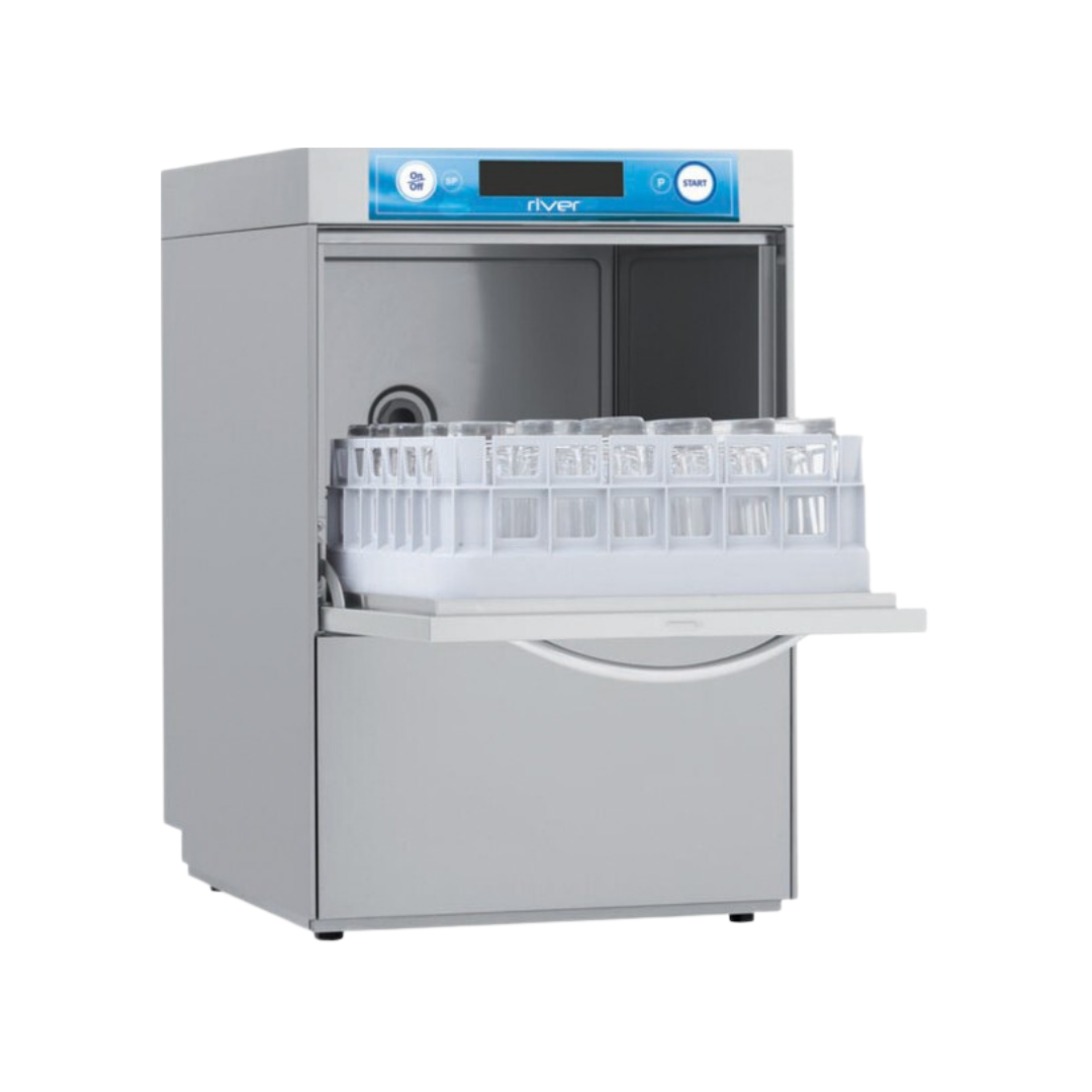 RIVER242ATV1-LaveverresRIVER-Panier400x400mm-Passage_320mm-Pompedevidangedeserie-adoucisseurencontinu