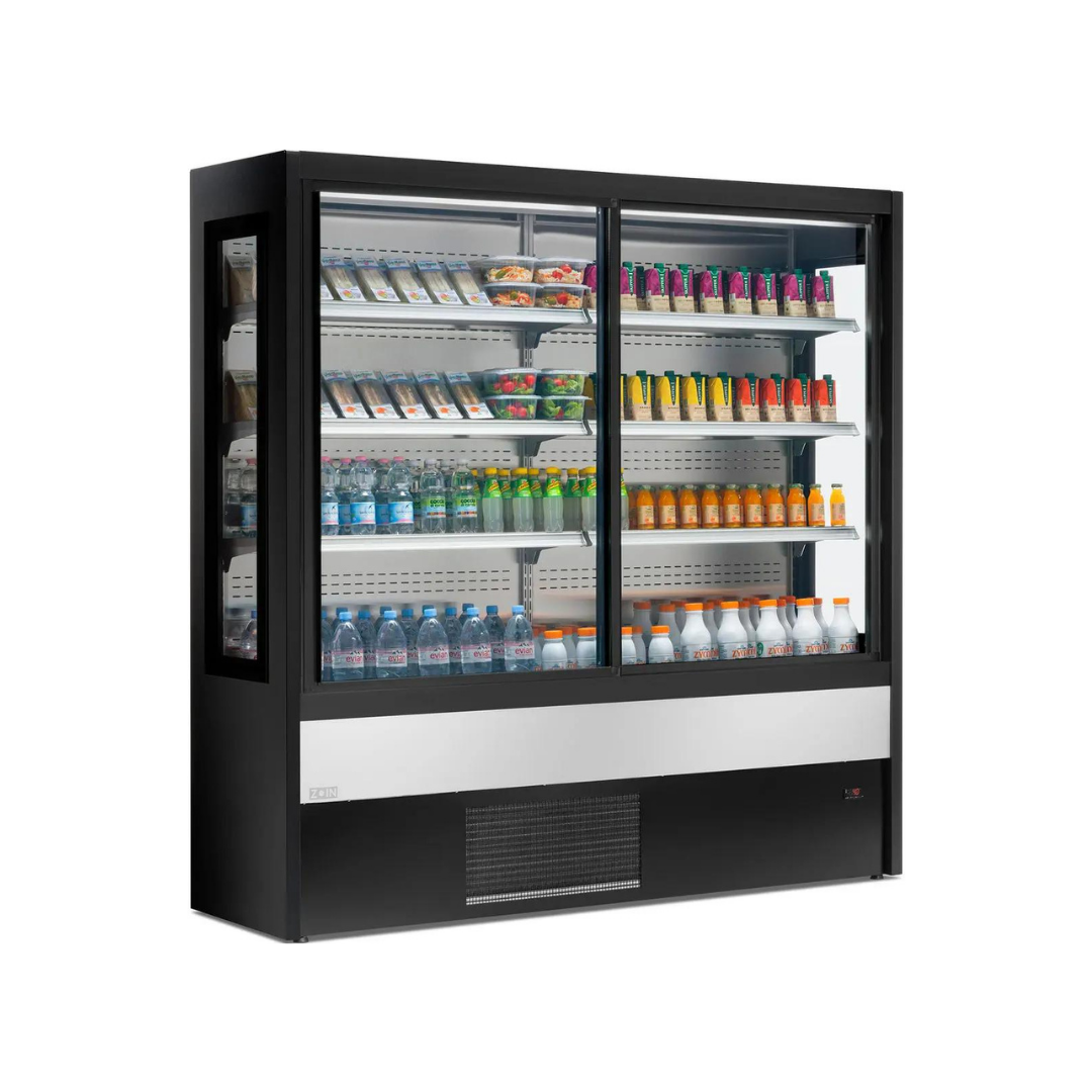 Vitrine murale réfrigérée portes coulissantes 4 niveaux inclinés - Prof : 570mm - +2/+8°C - OLIMPO