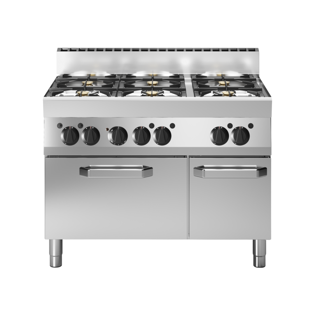 Fourneau 6 feux vifs sur four électrique à convection 1100x650x850 F65/110CFGEB