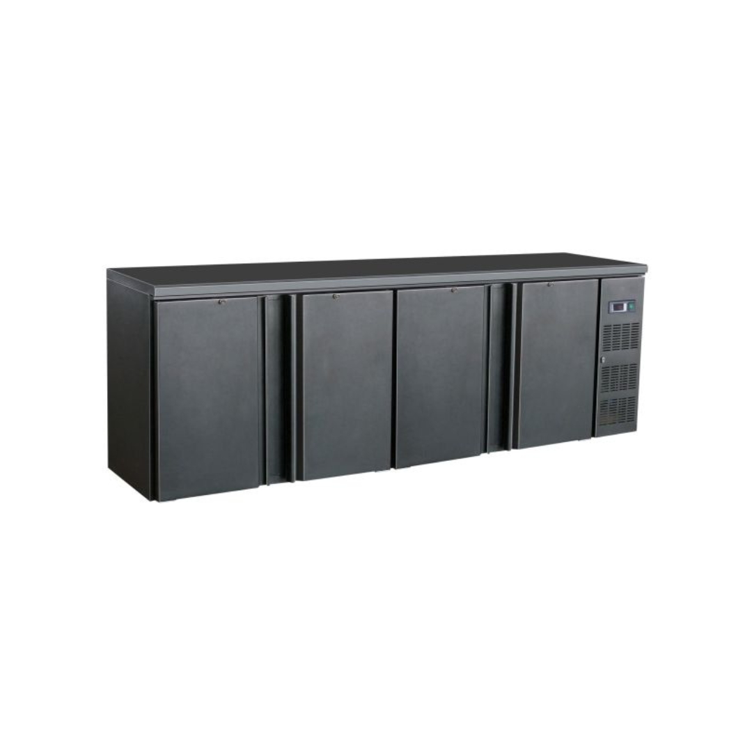 7450.0325 Arrière bar noir réfrigérée 4 portes pleines +2/+8°C - 2542x535x860mm - 698 litres