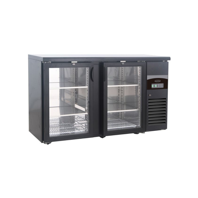 7450.0335 Arrière bar noir réfrigérée 2 portes vitrées +2/+8°C - 1462x535x860mm - 350 litres