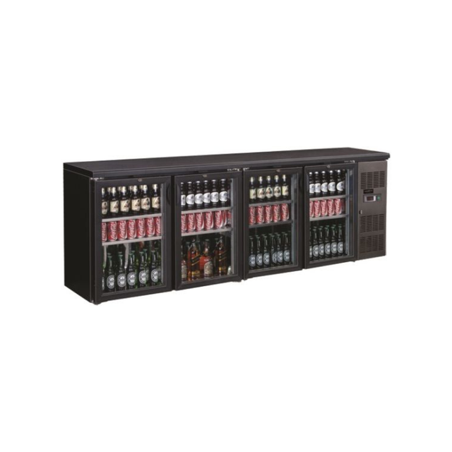 7450.0345 Arrière bar noir réfrigérée 4 portes vitrées +2/+8°C - 2542x535x860mm - 698 litres