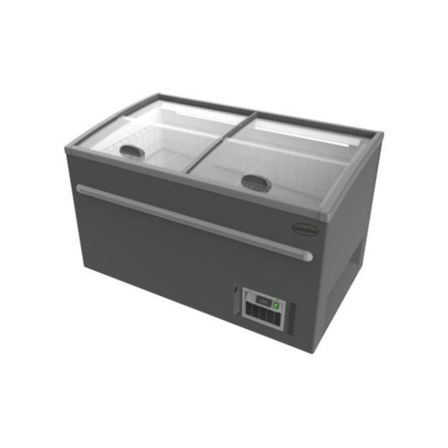 7455.2665 Congélateur bahut gris pour supermarché - 2 portes coulissantes vitrées -18/-22°C Dégivrage auto - 1450x850x870mm - 530 litres