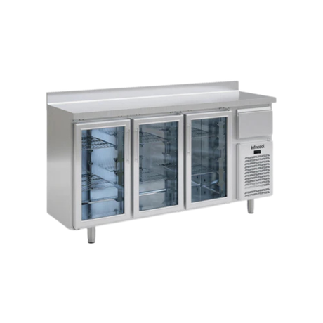 Arrière bar réfrigérée en inox 3 portes vitrées - 535L