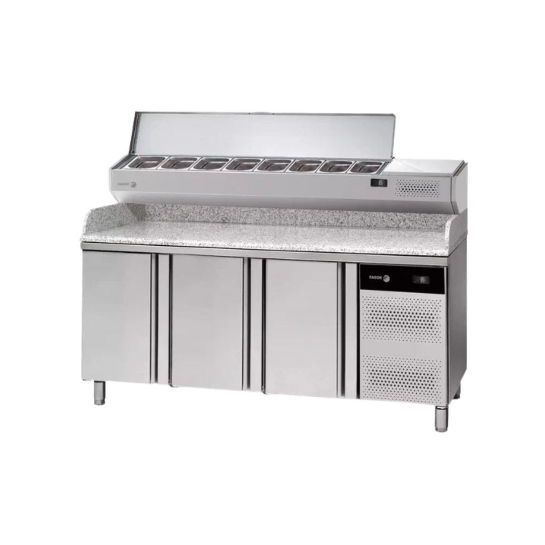 CCP-3GGR Table à pizza avec dessus granit + vitrine ingrédient