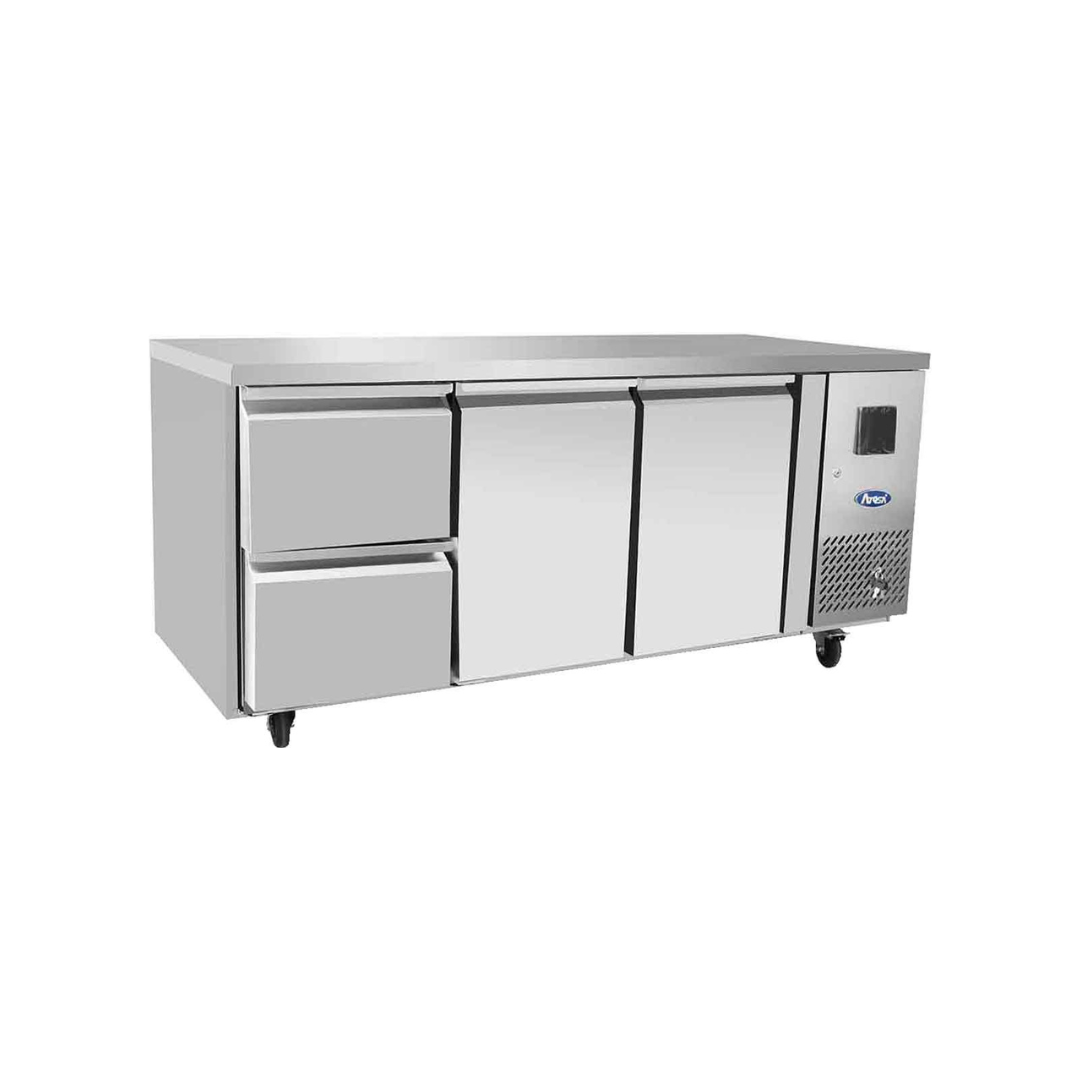 EPF3534GR - Table réfrigérée positive sans dosseret 2 portes + 2 tiroirs -2+8°C - Capacité  340 litres - 1795x700x840mm