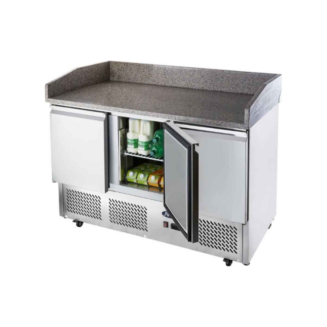 ESL3852GR - Table à pizza réfrigérée positive en granit 3 portes -2+8°C - Capacité  380 litres - 1365x700x930mm