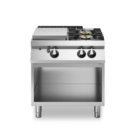 Fourneau 2 feux + plaque coup-de-feu sur meuble ouvert – 18 kW Gaz – 800x730x870mm