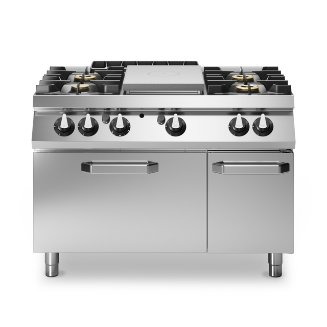 Fourneau 4 feux + plaque coup-de-feu sur four gaz – 35,5 kW Gaz – 1200x730x870mm