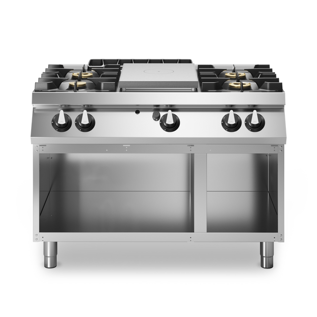 Fourneau 4 feux + plaque coup-de-feu sur meuble ouvert – 27,5 kW Gaz – 1200x730x870mm