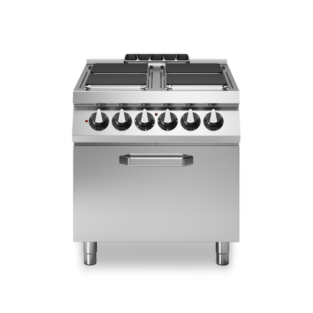 Fourneau 4 plaques électrique sur four électrique – 16,4 kW 400V Tri – 800x730x870mm