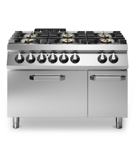Fourneau 6 feux sur four électrique – 33,5 kW Gaz + 6 kW TRI – 1200x730x870mm