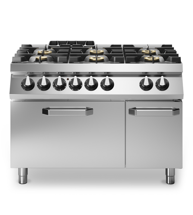 Fourneau 6 feux sur four électrique – 33,5 kW Gaz + 6 kW TRI – 1200x730x870mm