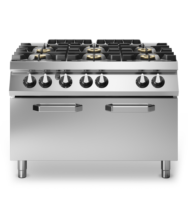 Fourneau 6 feux sur grand four gaz – 43,5 kW Gaz – 1200x730x870mm