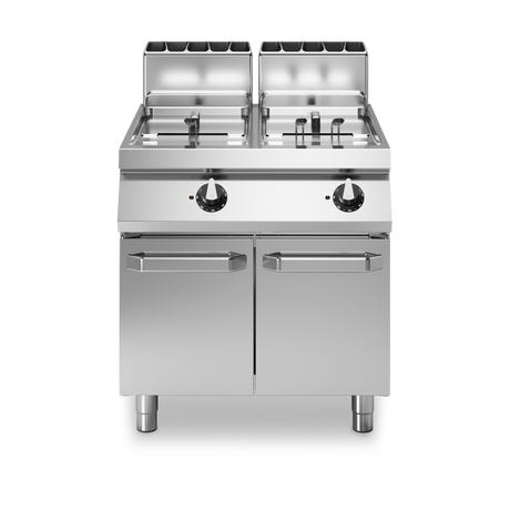 Friteuse double à gaz cuve libre sur meuble fermé - Capacité : 13+13 litres - 24 kW Gaz - 800x730x870mm