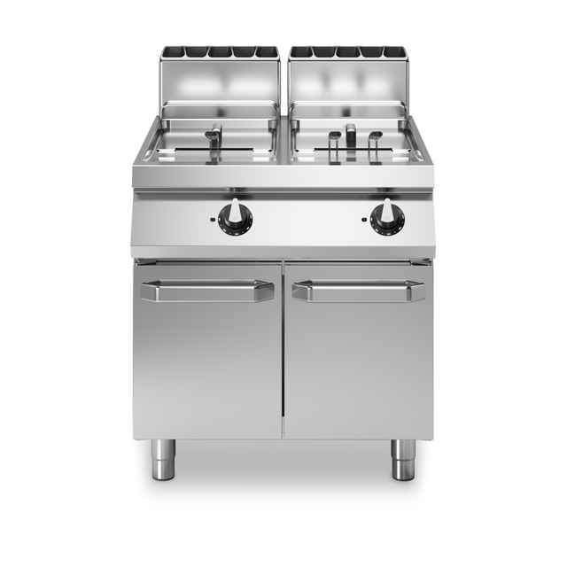 Friteuse double à gaz cuve libre sur meuble fermé - Capacité : 13+13 litres - 24 kW Gaz - 800x730x870mm