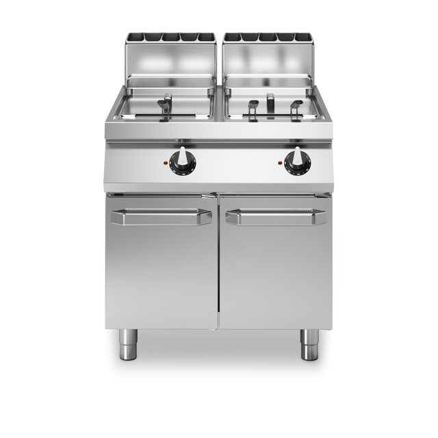 Friteuse double à gaz cuve libre sur meuble fermé - Capacité : 17+17 litres - 32 kW Gaz - 800x730x870mm