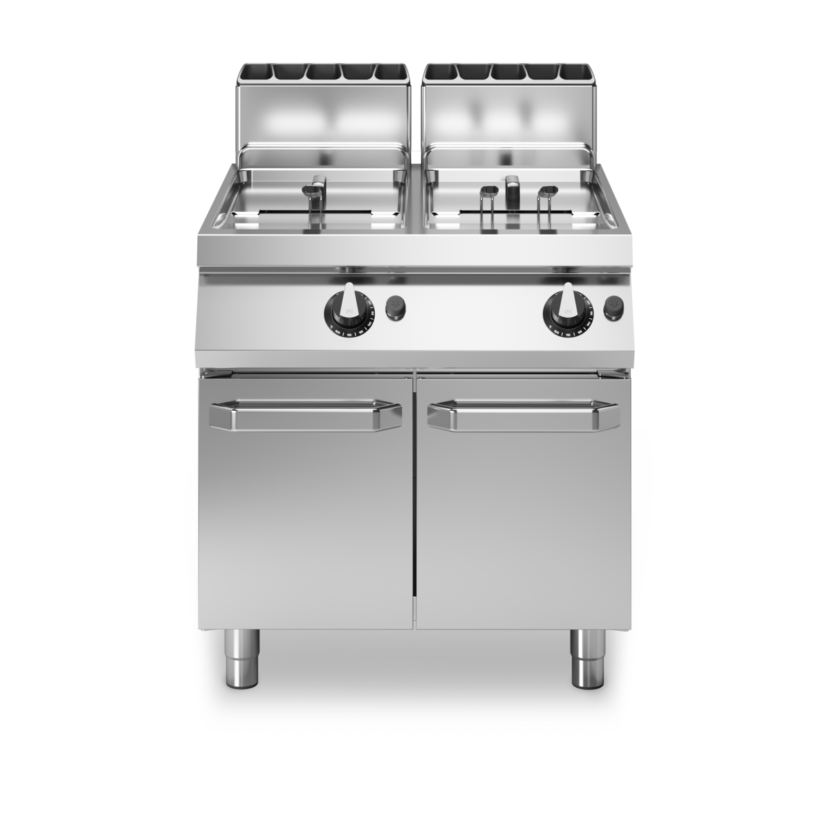 Friteuse double à gaz tube dans la cuve sur meuble fermé - Capacité : 13+13 litres - 24 kW Gaz - 800x730x870mm
