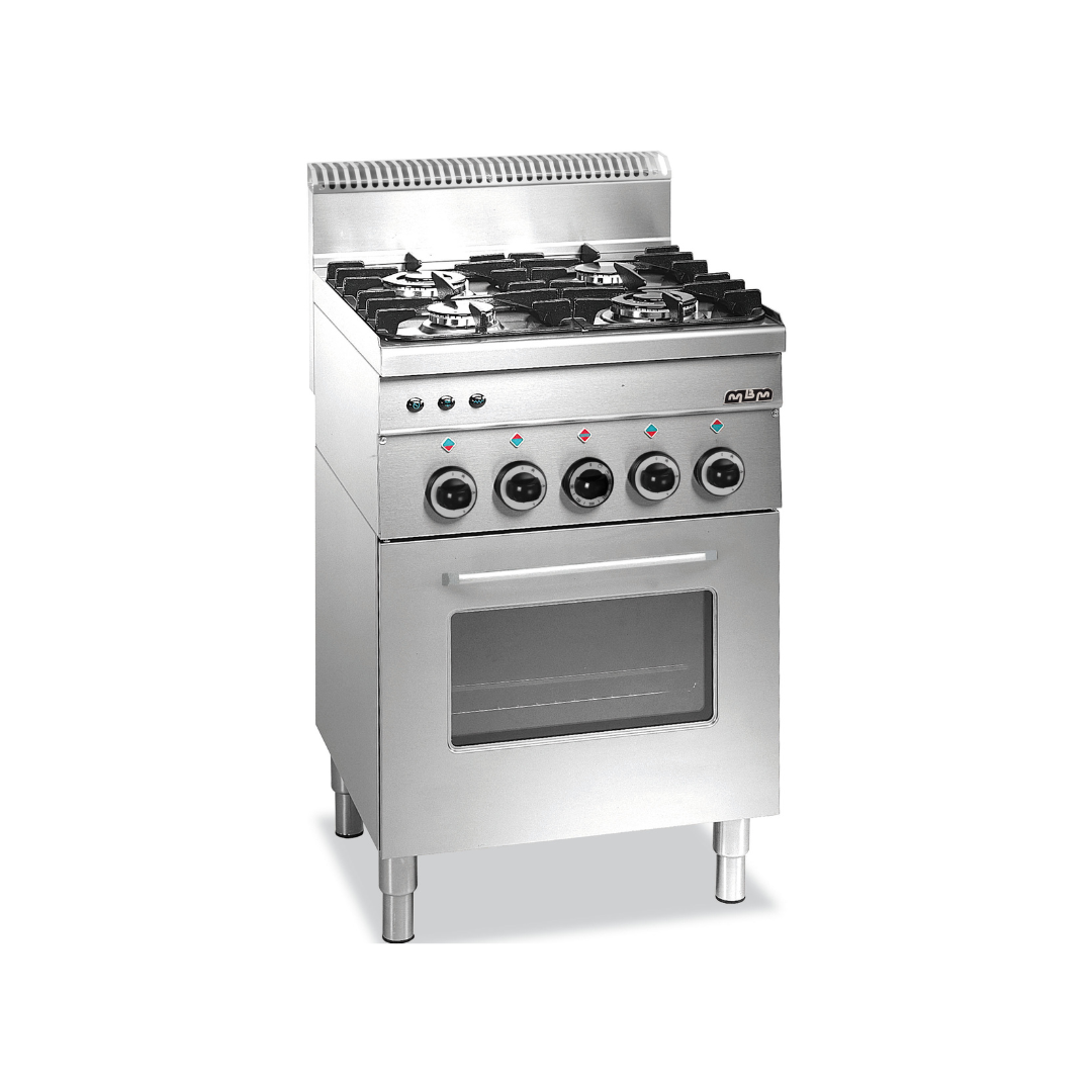 Fourneau 4 feux vifs sur four gaz avec grill électrique - 600x600x850mm - 13,7 kW Gaz + 1,8 kW Mono