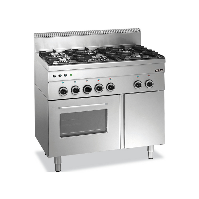 Fourneau 4 feux vifs sur four gaz avec grill électrique - 1000x600x850mm - 19,6 kW Gaz + 1,8 kW Mono