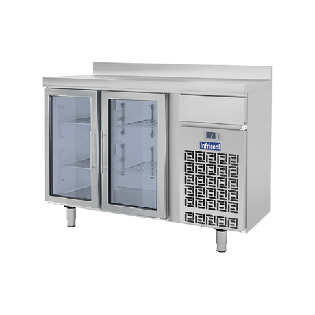 IF602PCR - Arrière bar réfrigérée en inox 2 portes vitrées -2+8°C - Capacité  345 litres - 1468x600x1050mm