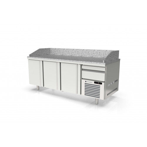 Pizza cabinet 800 refrigerated positive 0/+8°C TOP range - 3 doors + drawers - 2090x800x850mm