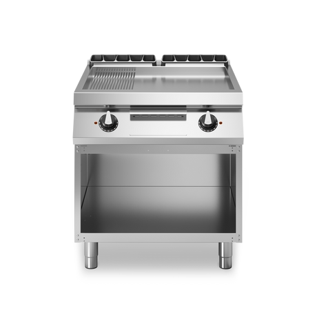 Plancha 2/3lisse et 1/3 rainurée 2 zones électrique sur meuble ouvert - 10,8 kW 400V Tri - 800x730x870mm