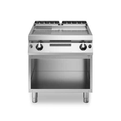 Plancha 2/3lisse et 1/3 rainurée 2 zones sur meuble ouvert - 14 kW Gaz - 800x730x870mm