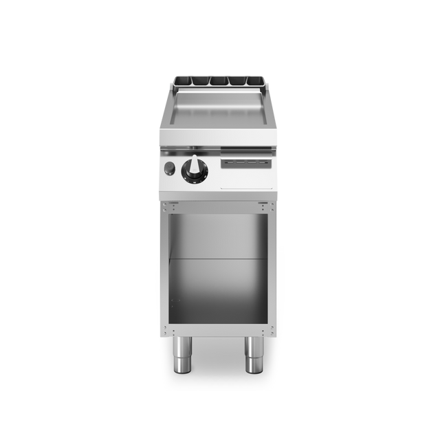 Plancha lisse 1 zone à gaz sur meuble ouvert - 7 kW Gaz - 400x730x870mm