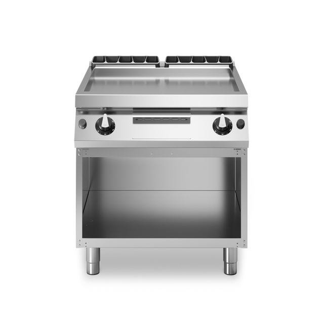 Plancha lisse 2 zones à gaz sur meuble ouvert - 14 kW Gaz - 800x730x870mm