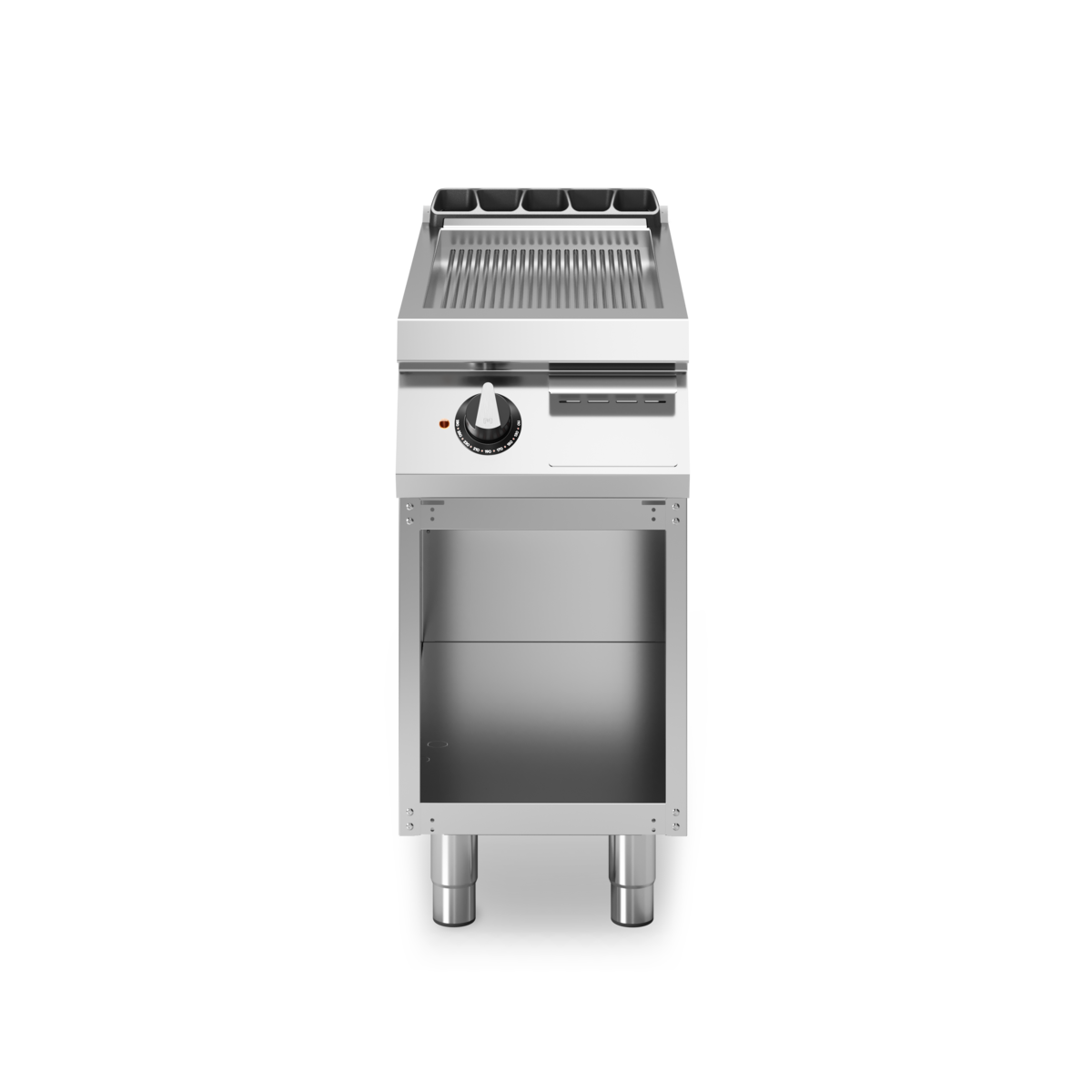 Plancha rainurée 1 zone électrique sur meuble ouvert - 5,4 kW 400V Tri - 400x730x870mm