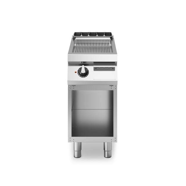 Plancha rainurée 1 zone électrique sur meuble ouvert - 5,4 kW 400V Tri - 400x730x870mm