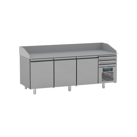 TPZ-215 Table à pizza réfrigérée -2/+8°C 3 portes en granit 2150x800x1080mm